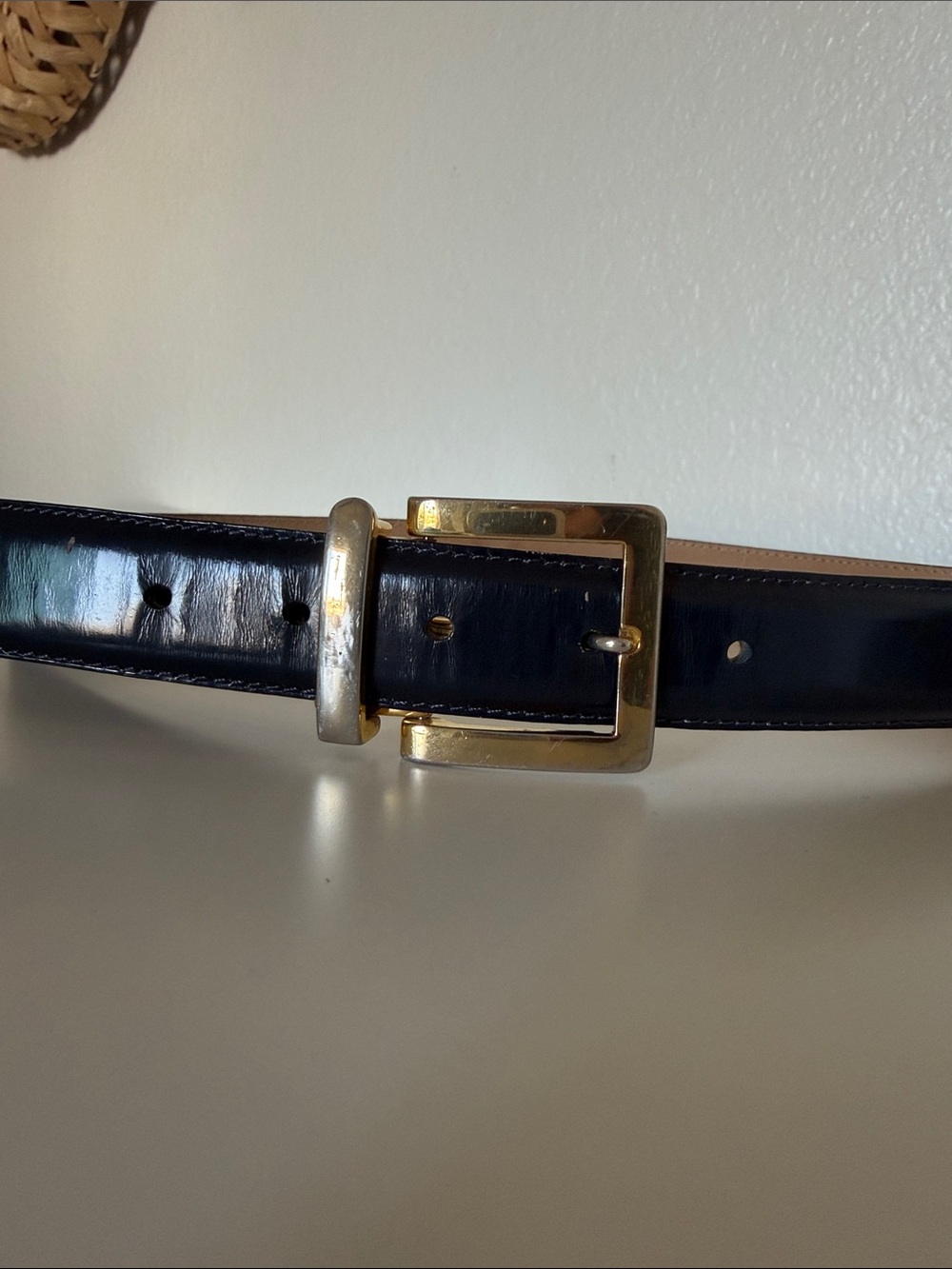 WCM New York Italian Calfskin Black Belt with Gold Hardware size M
